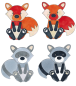 Preview: Holzstempel "Fuchs & Waschbär mit Fährte", 4tlg.