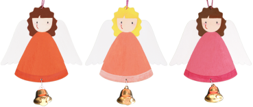 Wooden Ornament "Little Angel With Curly Hair", Set of 6