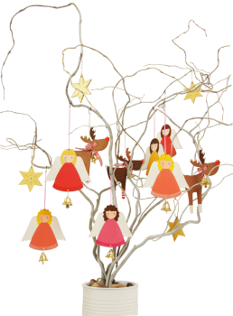 Wooden Ornament "Little Angel With Curly Hair", Set of 6