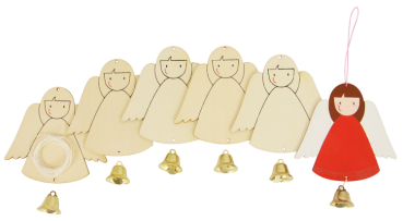 Holzanhänger "Engel mit Glöckchen", 6er Set