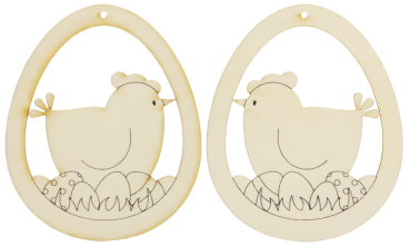 Wooden Ornaments "Hen Elfriede", Set of 4