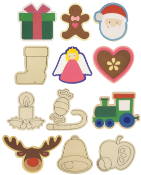 Wooden Ornaments "Santa & Co", 12pcs.