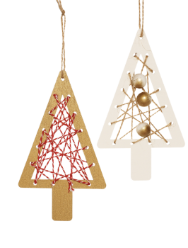 Wooden Ornament "Christmas Tree For Threading", Set of 6