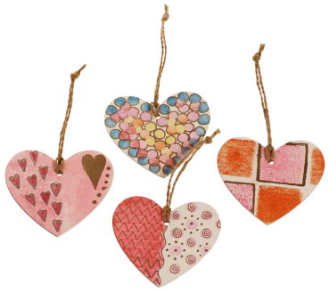 Wooden Ornament "Heart", Set of 6