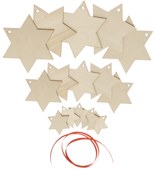Wooden Ornaments "Christmas stars in 3 sizes", 15pcs.