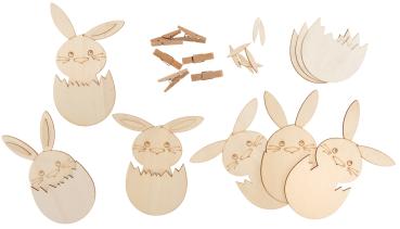 Bastelset Osterhase mit Holzklammer, 6er Set