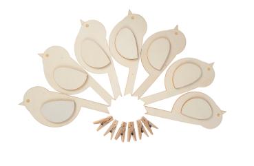 Bastelset Vögelchen mit Holzklammer, 6er Set
