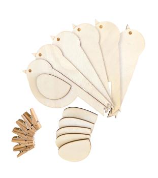 Bastelset Vögelchen mit Holzklammer, 6er Set