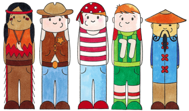 Holzstempel Rollenspiel Fasching, 5tlg.