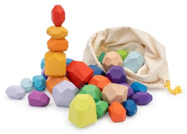 Rainbow building blocks wooden diamonds, 40 pieces