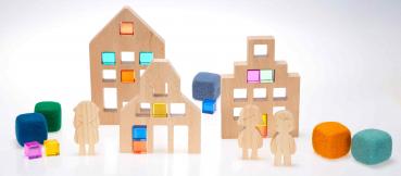 Wooden houses for acrylcubes, Set of 3