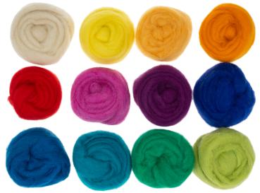 Felt wool in 12 rainbow colors
