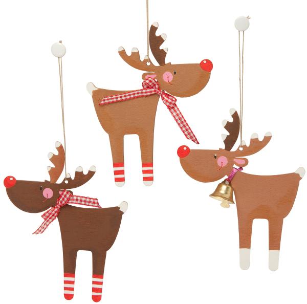 SUNNYSUE - Wooden Ornaments "Reindeer Rudi", Set of 6