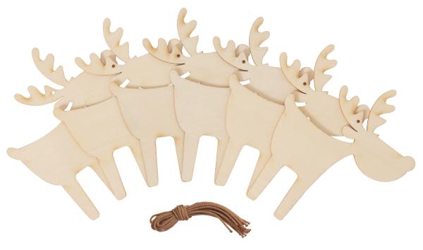 Wooden Ornaments "Reindeer Rudi", Set of 6